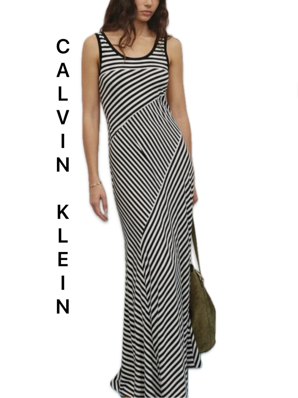 Calvin Klein Black & White Striped Sleeveless Maxi Dress 🔥 - Size Medium